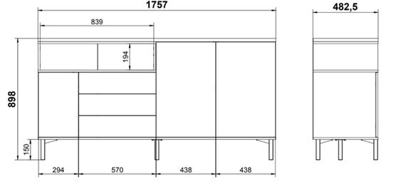 Komoda z szufladami i drzwiami czarna / orzech mat 176 cm Roomers