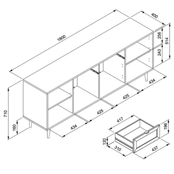 Komoda z szufladami i drzwiami dąb sonoma mat 180 cm Bali