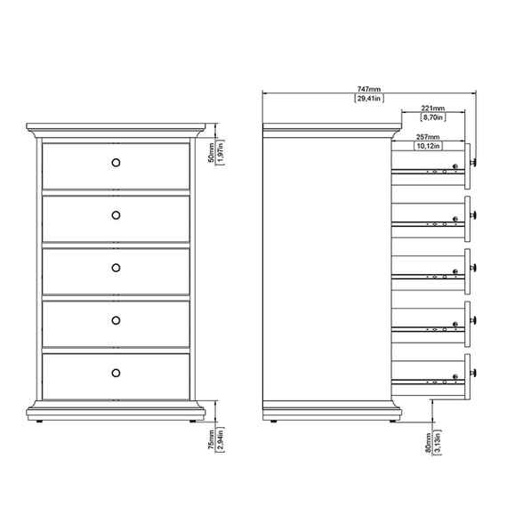 Komoda z szufladami szara mat 62 cm Paris