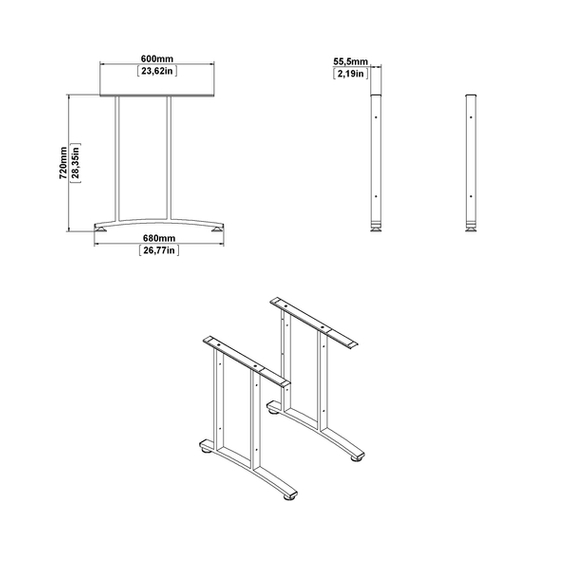 Komplet nóg do biurka szary mat 5 cm Prima