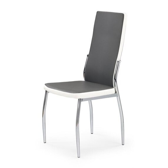 Krzesło tapicerowane K210 ekoskóra popielata, detale białe, nóżki stal chromowana