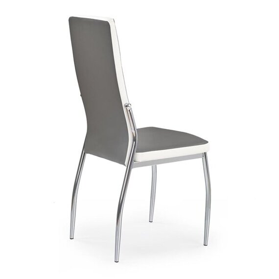 Krzesło tapicerowane K210 ekoskóra popielata, detale białe, nóżki stal chromowana