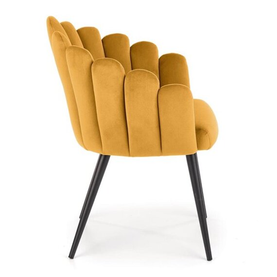 Krzesło tapicerowane K410 tkanina velvet musztardowa, nóżki czarne