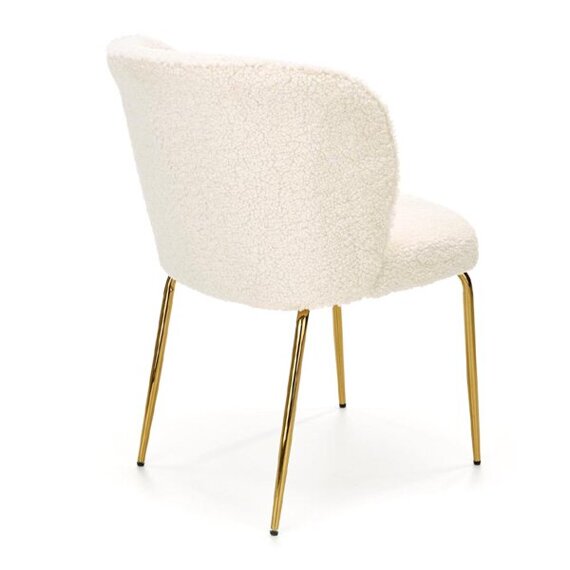 Krzesło tapicerowane K474, tkanina  bouclé kremowa, nóżki złote 