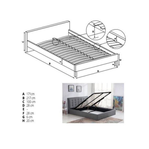 Łóżko tapicerowane szare 160x200 cm Padva
