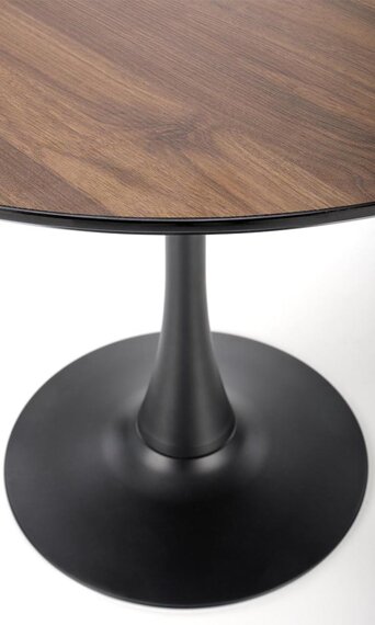 Stół okrągły Olmo 90 x 73 cm, blat orzech, noga czarna