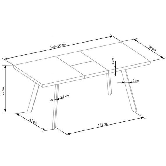 Stół rozkładany biały marmur / czarny mat 160 - 220 x 90 cm Dallas