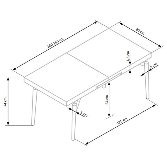 Stół rozkładany dąb naturalny / czarny mat 140 - 180 x 80 cm Cambell 