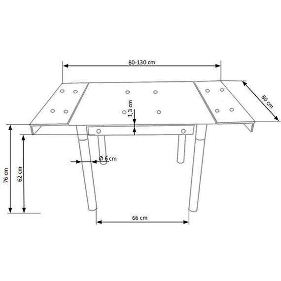 Stół rozkładany szklany czarny mat / połysk 80 - 130 x 80 cm Kent