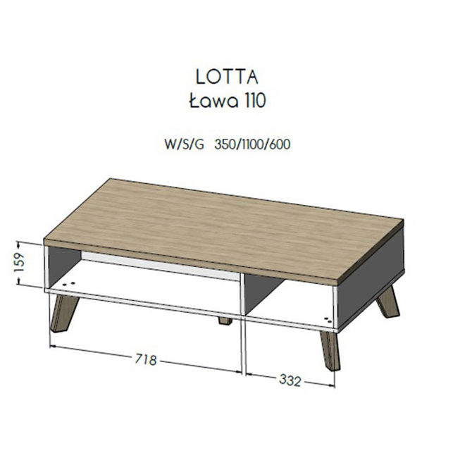 Stolik kawowy z półką biały / dąb sonoma mat 110 x 60 cm Livorno