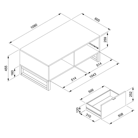 Stolik kawowy z szufladą antracyt / dekor bambus mat 108 x 60 cm Sumatra