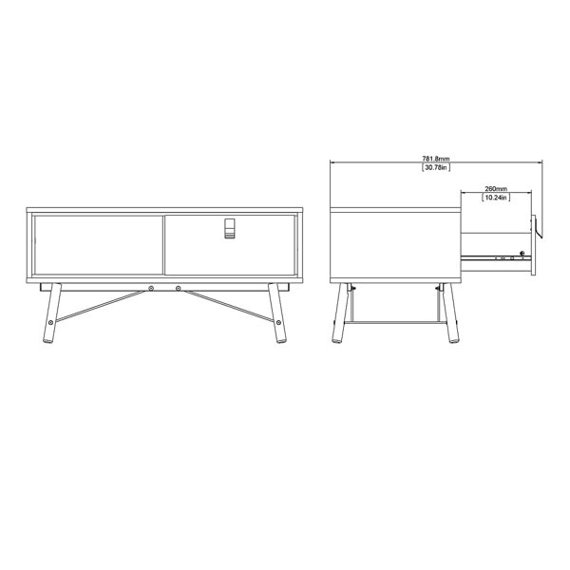 Stolik kawowy z szufladą czarny / orzech mat 102 x 48 cm Ryan