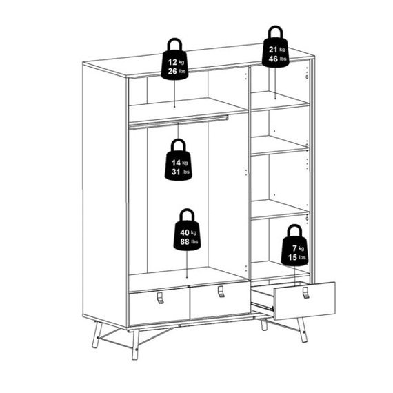 Szafa trzydrzwiowa z szufladami biała / czarna mat 150 x 200 cm Ryan