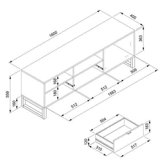 Szafka RTV antracyt / dekor bambus mat 160 cm Sumatra