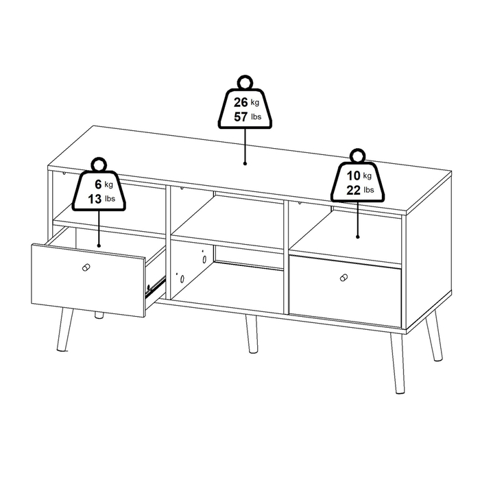 Szafka RTV biała / dąb mat 117 cm Bodo