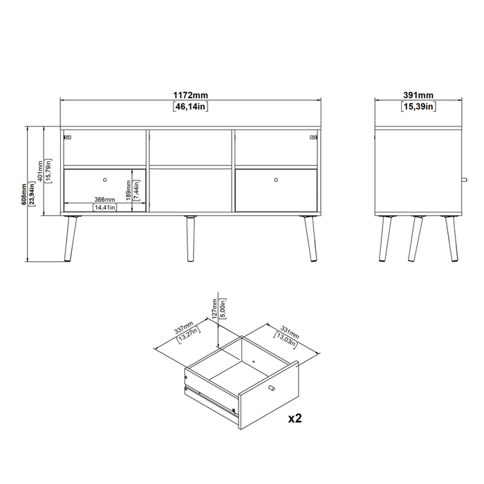 Szafka RTV biała / dąb mat 117 cm Bodo