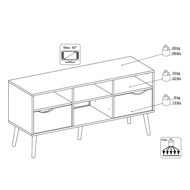 Szafka RTV biała / dąb sonoma mat 117 cm Oslo