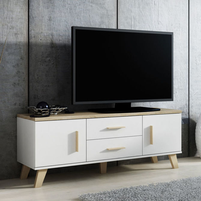 Szafka RTV biała / dąb sonoma mat 140 cm Livorno