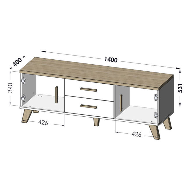 Szafka RTV biała / dąb sonoma mat 140 cm Livorno