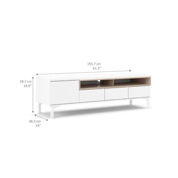 Szafka RTV biała / dąb sonoma mat 156 cm Roomers