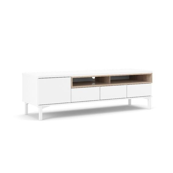 Szafka RTV biała / dąb sonoma mat 156 cm Roomers