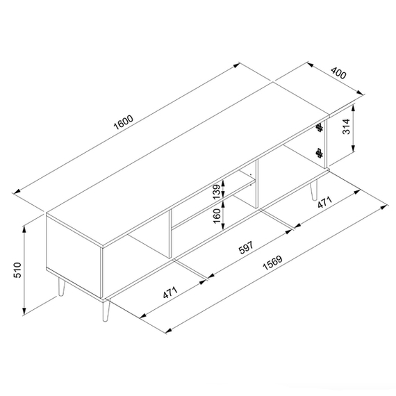 Szafka RTV biała / dąb sonoma mat 160 cm Göteborg