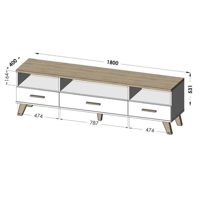 Szafka RTV biała / dąb sonoma mat 180 cm Livorno