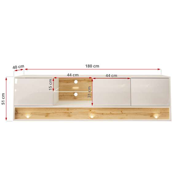 Szafka RTV biała / dąb wotan mat / połysk 180 cm Image