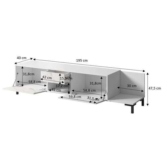 Szafka RTV biała marmur mat 195 cm Latina