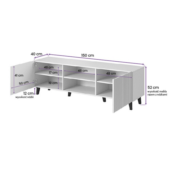 Szafka RTV biała mat 150 cm Malia