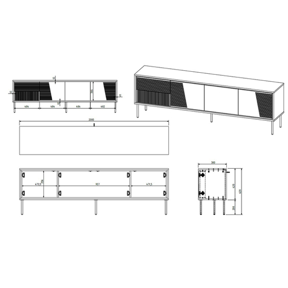 Szafka RTV biała mat 200 cm Harmony