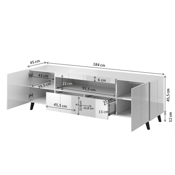 Szafka RTV biała połysk 184 cm Sally