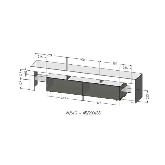 Szafka RTV biała / szara mat / połysk 200 cm Duo