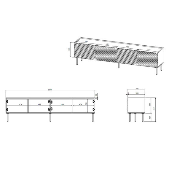 Szafka RTV czarna / dąb artisan mat 200 cm Noir