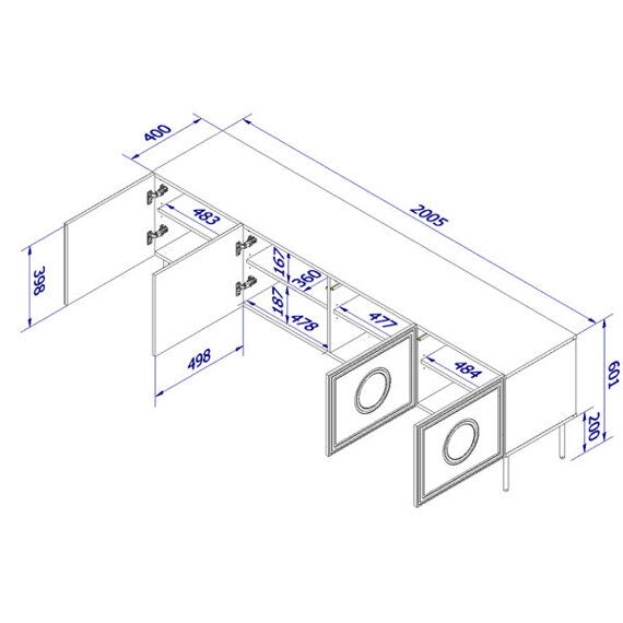 Szafka RTV czarna / dąb craft mat 200 cm Visione