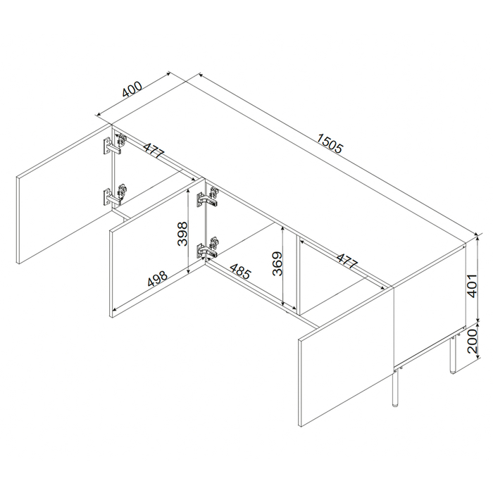 Szafka RTV czarna mat 150 cm Linea