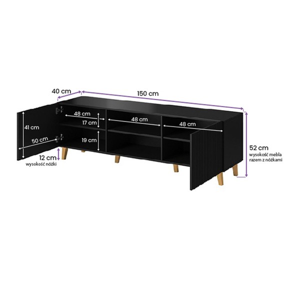 Szafka RTV czarna mat 150 cm Malia