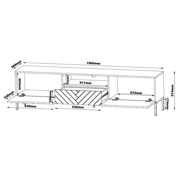 Szafka RTV czarna mat / połysk 190 cm Blend