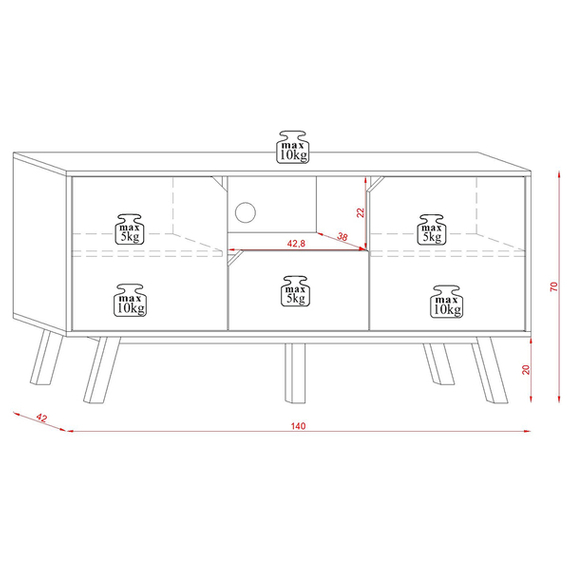 Szafka RTV dąb craft / biała mat 140 cm Tokio