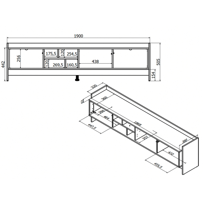 Szafka RTV dąb cremona / czarna mat 190 cm Monolit