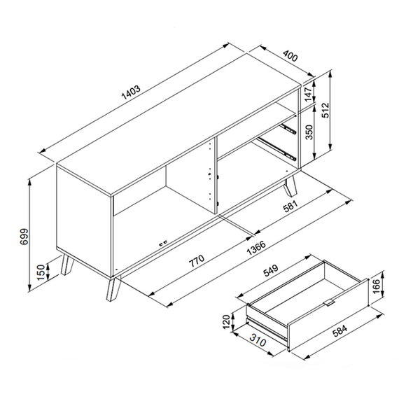 Szafka RTV dekor bambusa mat 140 cm Boobang