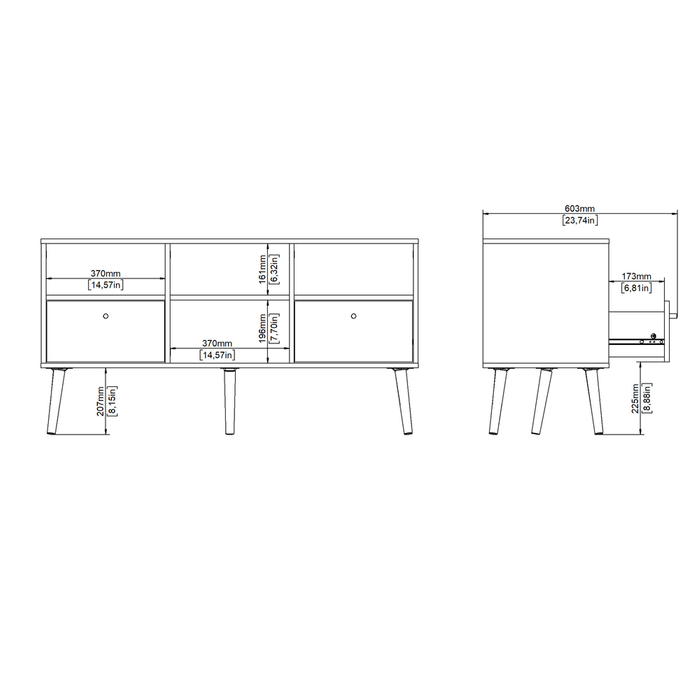 Szafka RTV szara / dąb mat 117 cm Bodo