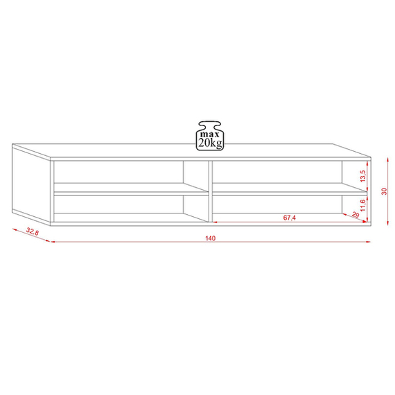 Szafka RTV wisząca biała mat / połysk 140 cm Derby