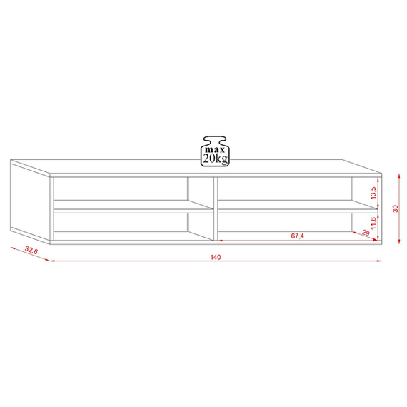 Szafka RTV wisząca dąb wotan mat 140 cm Derby