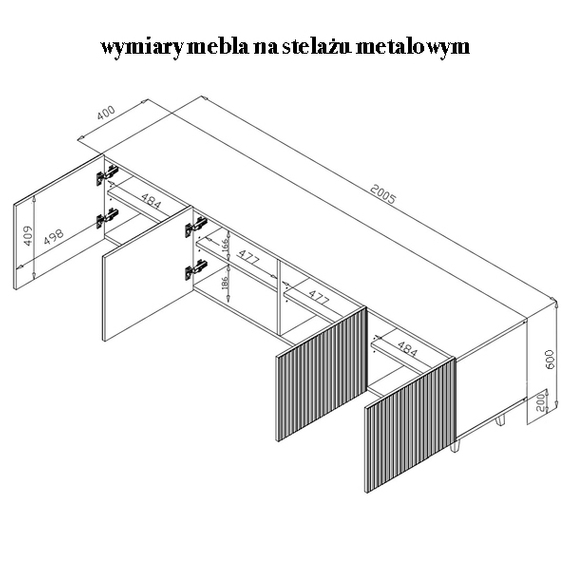 Szafka RTV z frezowanym frontem biała mat 200 cm Malia