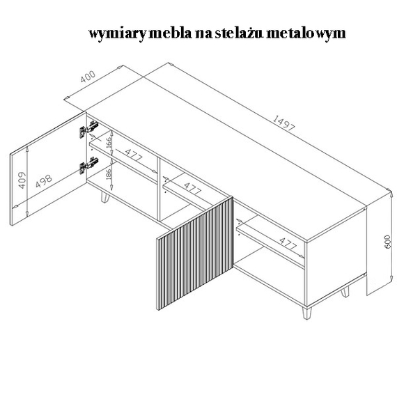 Szafka RTV z frezowanym frontem czarna mat 150 cm Malia