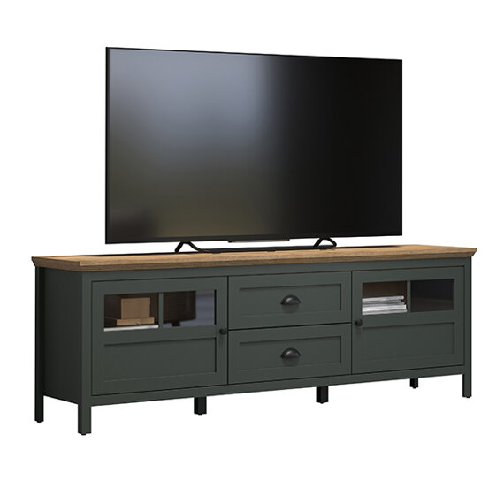 Szafka RTV zielona / dąb mat 184 cm Emerald