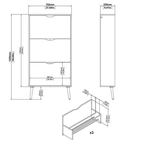 Szafka na buty biała / dąb sonoma mat 70 cm Oslo