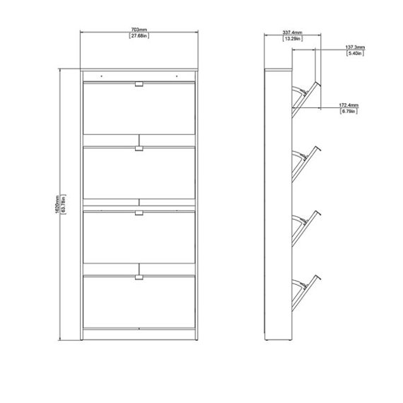 Szafka na buty mała czterodrzwiowa dąb sonoma / biała mat 70 cm Roma