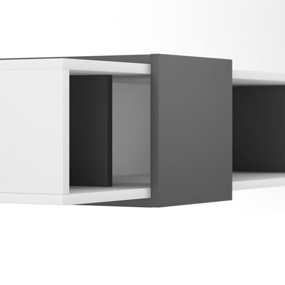 Wisząca szafka RTV Ronda 150 x 35 x 25 cm, korpus biały mat, półki antracyt